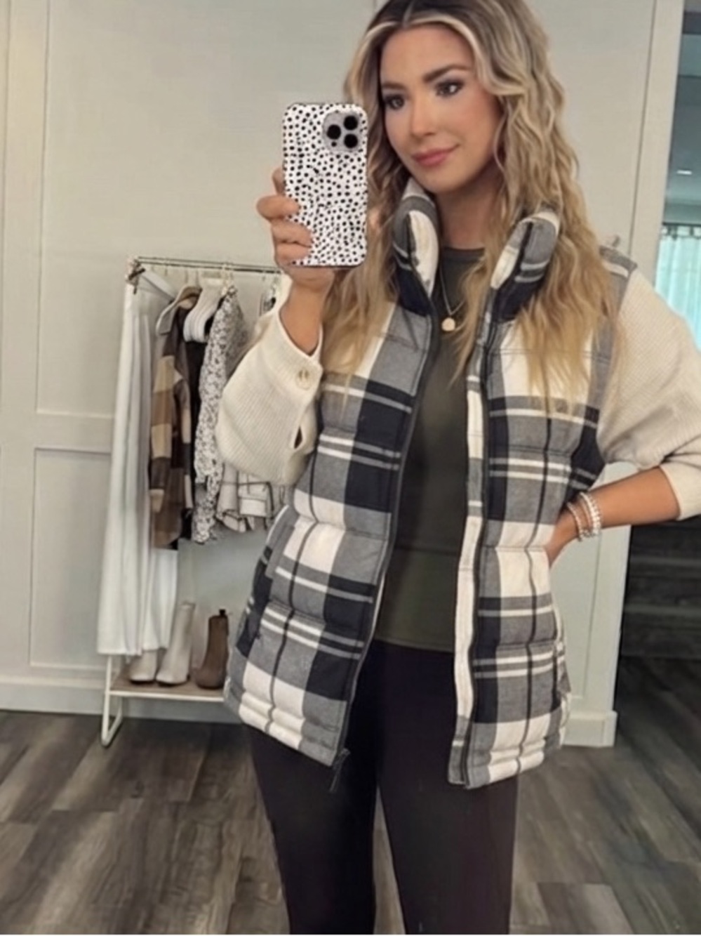 Old Navy Black & White Plaid Quilted Vest